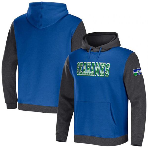 Men's Seattle Seahawks x Darius Rucker Collection Royal/Charcoal Colorblock Pullover Hoodie